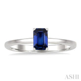 6x4 MM Octagon Shape Sapphire Precious Solitaire Ring in 14K White Gold